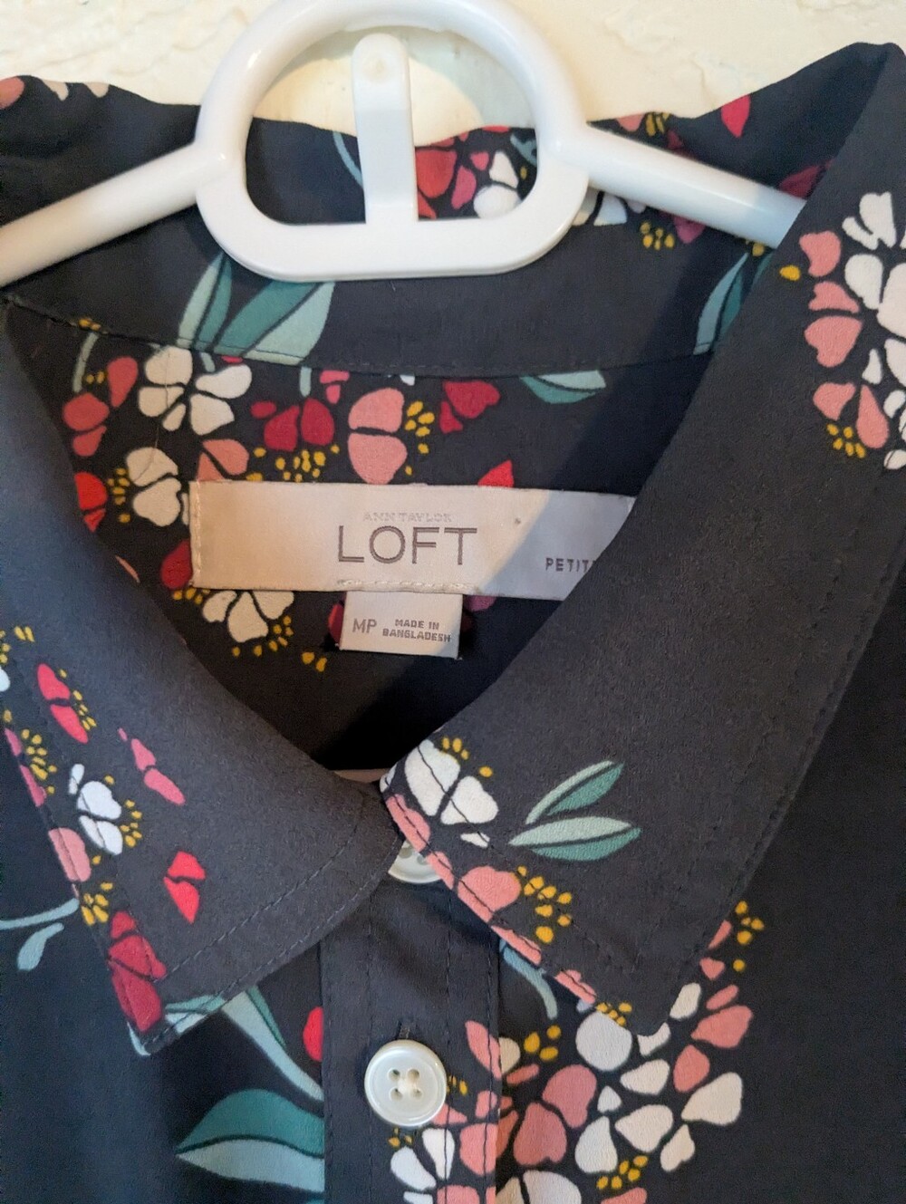LOFT Black Floral Button-Down Shirt, Business Casual